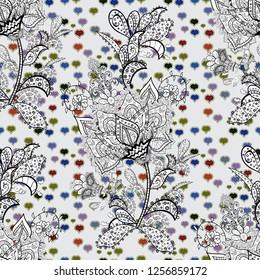 Flowers on gray, white and black colors. Gentle, tender floral background. Vector floral pattern in doodle style with flowers.