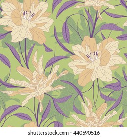 flowers on a green background in seamless pattern