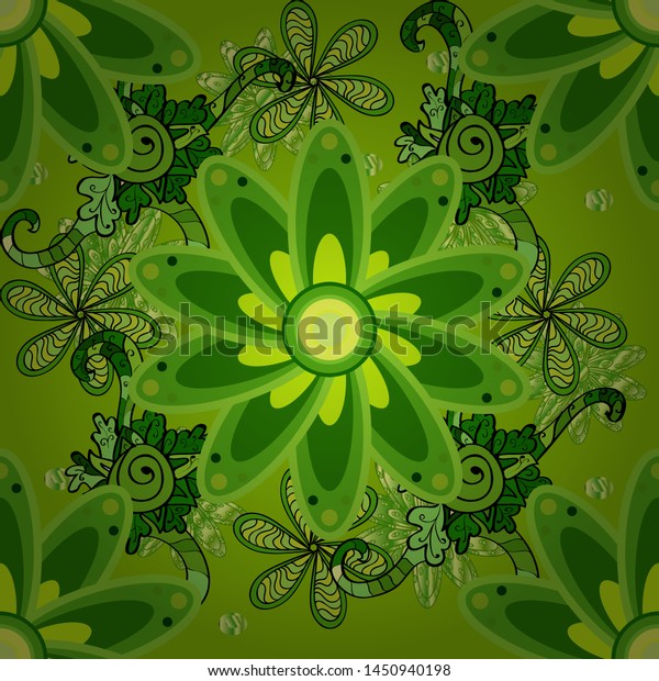 Flowers On Green Black Yellow Colors Stock Vector Royalty Free