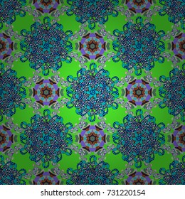 Flowers on green, blue and black colors. Vector floral pattern in doodle style with flowers. Gentle, tender floral background.