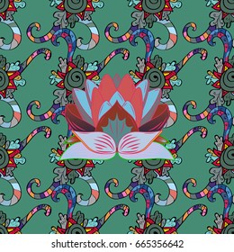 Flowers on green, blue and neutral colors. Floral seamless pattern background. Flower painting vector for t shirt printing.