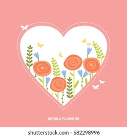 Flowers on heart shape background vector illustration