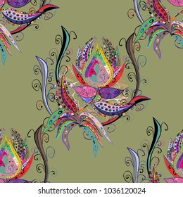 Flowers on neutral, black and blue colors. Seamless Floral Pattern in Vector illustration.
