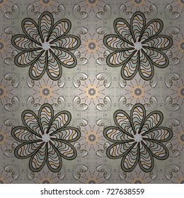 Flowers on neutral, gray and beige. Vector stock. Seamless background pattern. Watercolor, hand drawn.