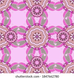 Flowers on neutral, gray and pink colors. Hand drawn. Seamless pattern with flowers. Watercolor illustration.