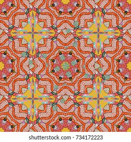 Flowers on neutral, orange and pink colors. Fabric pattern texture daisy flowers detail.