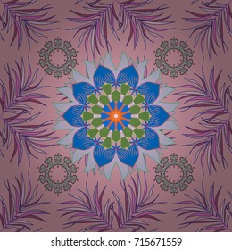 Flowers on neutral, pink and violet background. Cute flower vector pattern. Flat Flower Elements Design. Colour Spring Theme seamless pattern Background.