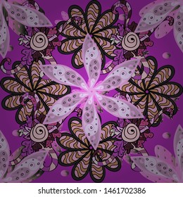 Flowers on neutral, violet and pink colors in watercolor style. Seamless floral pattern with flowers on neutral, violet and pink colors.