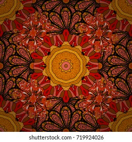 Flowers on orange, black and red colors. Vector illustration. Seamless pattern with floral ornament.