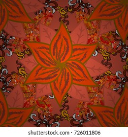 Flowers on orange, brown and black colors. Cute Floral pattern in the small flower.