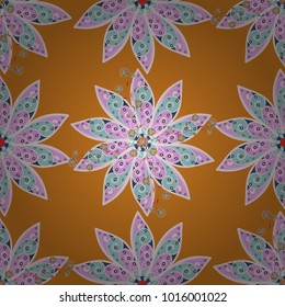 Flowers on orange, neutral and blue colors. Cute Floral pattern in the small flower.