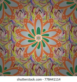 Flowers on orange, neutral and gray colors. Vector floral pattern in doodle style with flowers. Gentle, tender floral background.