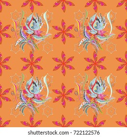 Flowers on orange, neutral and magenta colors. Seamless Floral Pattern in Vector illustration. Flat Flower Elements Design. Colour Spring Theme seamless pattern Background.