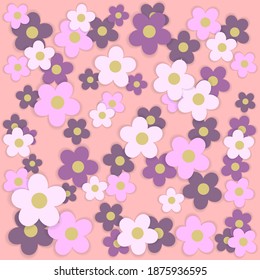 Flowers on a pink background. Blooming cherry. Backgrounds and textures, pattern. Simple flowers. Vector illustration