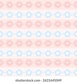 Flowers on pink background, checkerboard, fabric, wrapping paper , seamless pattern 