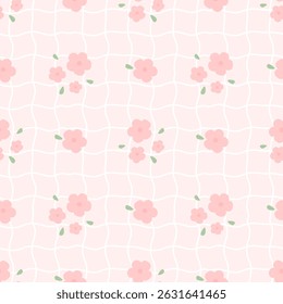  Flowers on pink Background, Checkered, Fabric, Wrapping Paper , Seamless Pattern 