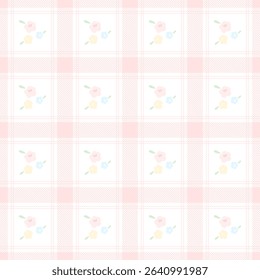  flowers on pink background , pink  checkered pattern, fabric pattern, gift wrapping paper, seamless pattern 