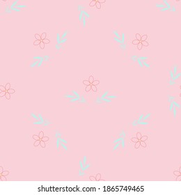 Flores en un fondo rosado. Flores sin fisuras con hojas. Modalidades inacabables para tejidos para bebés, ropa de cama, pañales para bebés o ropa de cama. Vestido o ropa para bebés. Imagen vectorial, de estilo plano.