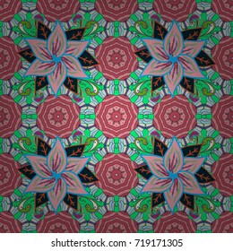 Flowers on pink, blue and neutral colors. Tropical seamless floral pattern. Vector illustration.