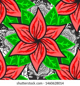Flowers on pink, gray and green colors. Tropical flowers. Shirt seamless Background Pattern.