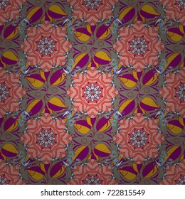 Flowers on pink, gray and red colors in watercolor style. Seamless floral pattern with flowers on pink, gray and red colors.