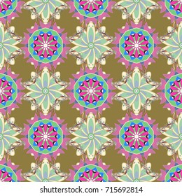 Flowers on pink, neutral and beige background. Vector floral pattern in doodle style with flowers. Gentle, tender floral background.