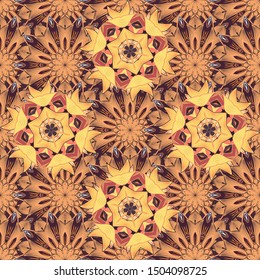 Flowers on pink, purple and yellow colors. Hand painted watercolor allover seamless flowers and plants.