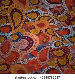 Flowers on pleasant. seamless background pattern. Watercolor, hand drawn. vector stock. Paisley. Orange.