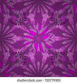 Flowers on purple, magenta and pink colors. Vector floral pattern in doodle style with flowers. Gentle, spring floral background.