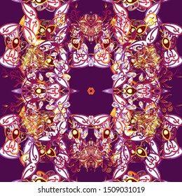 Flowers on purple, white and pink colors. Gentle, spring floral background. Vector floral pattern in doodle style with flowers.