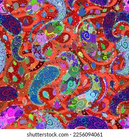 Flowers on red, blue and green colors. Cute floral elements. Seamless. Vector illustration.
