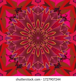 Flowers on red, brown and magenta colors. Flower painting vector for t shirt printing. Floral seamless pattern background.
