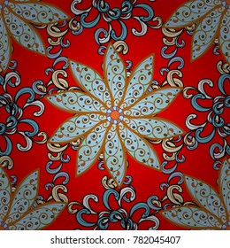 Flowers on red, neutral and orange colors. Vector floral pattern in doodle style with flowers. Gentle, tender floral background.
