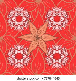 Flowers on red, orange and white colors. Vector illustration. Seamless flower pattern can be used for wallpaper.