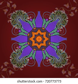 Flowers on red, violet and green colors. Colour Summer Theme seamless pattern Background. Seamless retro pattern with flowers. Flat Flower Elements Design.