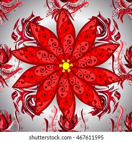 Flowers on round light gray and pink background. Floral vector pattern.