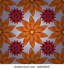 Flowers on round light gray and pink background. Floral vector pattern.