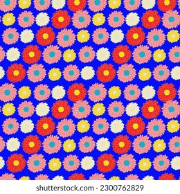 A lot of flowers on seamless ornament. Field daisies. Bright pattern for printing.