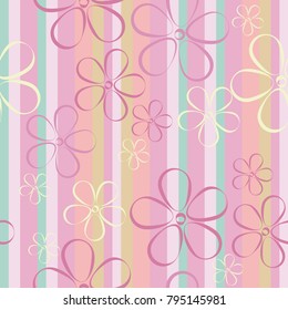 Flowers on a striped background. Positive, fashionable, modern, floral summer seamless background. vector illustration. Eps 10.