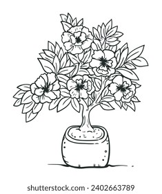the flowers on the thin branches are cherry blossoms. Simple Design Outline Style. You can give color you like. Vector Illustrations