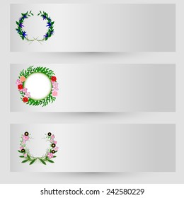 flowers on three vector banners