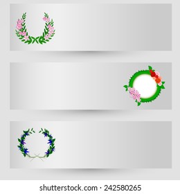 flowers on three vector banners