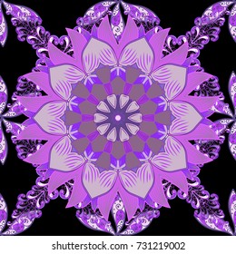 Flowers on violet, black and neutral colors in watercolor style. Watercolor seamless pattern. Floral print.