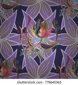 Flowers on violet, gray and yellow colors. Vector illustration. Cute Floral pattern in the small flower.