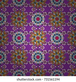Flowers on violet, neutral and beige colors. Abstract seamless pattern with hand drawing flowers. Vector illustration.