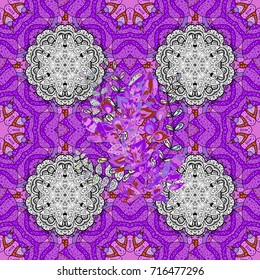 Flowers on violet, white and black colors. Colour Summer Theme seamless pattern Background. Cute flower vector pattern. Flat Flower Elements Design.
