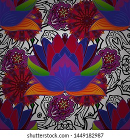Flowers on violet, white and red colors. Cute Floral pattern in the small flower.