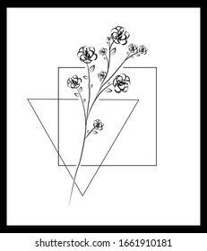 Flowers on the white background in black border. Modern line art, aesthetic contour. Perfect for home decor such as posters, wall art, tote bag or t-shirt print, sticker, mobile case