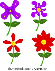 flowers on a white background cartoon plants with red and purple petals nature and gardening concept