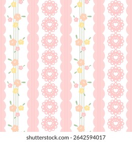 Flowers on white background, fabric pattern, pink lines, gift wrapping paper, seamless pattern 